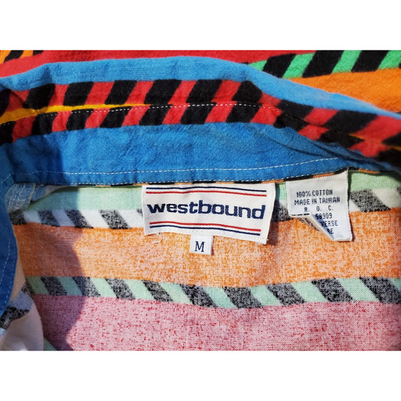 Y2K Rainbow Striped Women's Medium Large Boxy Button Up Top POP Swag Drip 90s - Picture 6 of 6